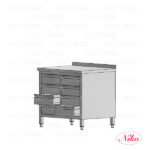 Cupboard table with rear splashback, with 2×4 drawers, stainless steel