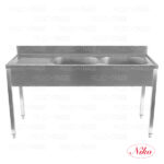 Sink with two basins and corrugated drain on the left side, s/s