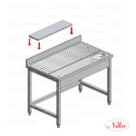 Fish preparation table with opening for the waste